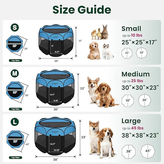 Love's cabin Pet Puppy Dog Playpen, Small Dog Tent Crates Cage Indoor/Outdoor, Portable Playpen for Cat, Foldable Pop Up Dog Kennel Playpen with Carring Case, Removable Zipper Top, Blue