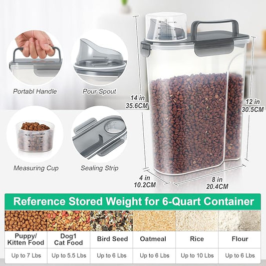 TBMax 5 Lbs Cat Dog Food Storage Container, Secondary Pet Food Storage Container Beyond a Large Dog Food Bin for Daily Use, Easy-Pouring Bird Seed Dispenser, Travel Kibble Holder -Transparent Grey