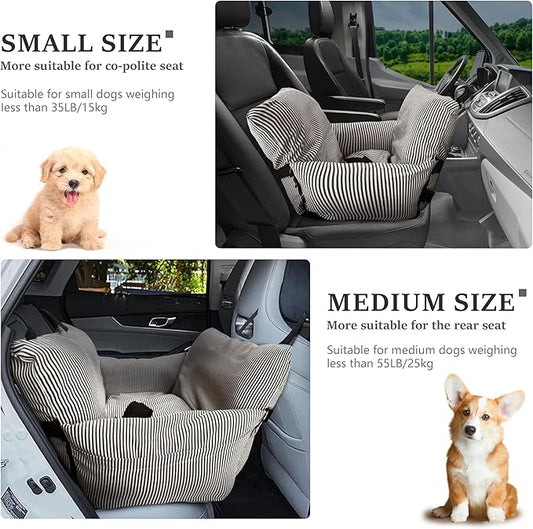 Johnear Dog Car Seat for Medium Pets Under 55 lbs - Pet Booster Travel Bed With 2 Pockets and Safety Leash, Detachable Washable Carrier Handbag Cushion Couch 30*20.5 inches