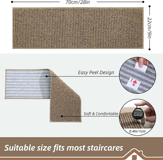 BEQHAUSE Stair Treads for Wooden Steps 28inX9in, Carpet Stair Treads Non Slip Indoor, Machine Washable Stair Runners for Kids Elders and Pets, Carpet for Stair Rugs Mat, TPE Backing, 15pcs, Taupe