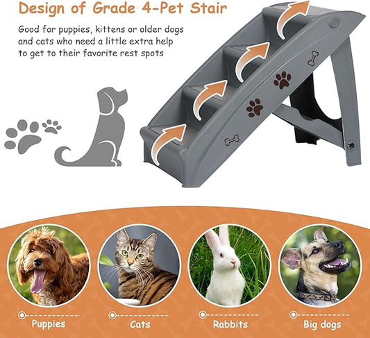 20" H 4-Step Dog Stairs for Small Dogs and Cats, Non-Slip Dog Steps for High Beds, Couch, Sofa, Sturdy Pet Steps (Grey)