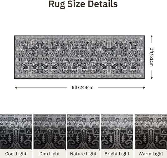 Washable 2x8 Runner Rug - Non Slip Vintage Kitchen Runner Rugs Low-Pile Distressed Long Rugs for Hallway Waterproof Indoor Carpet for Living Room Bedroom Entryway 2x8 Black
