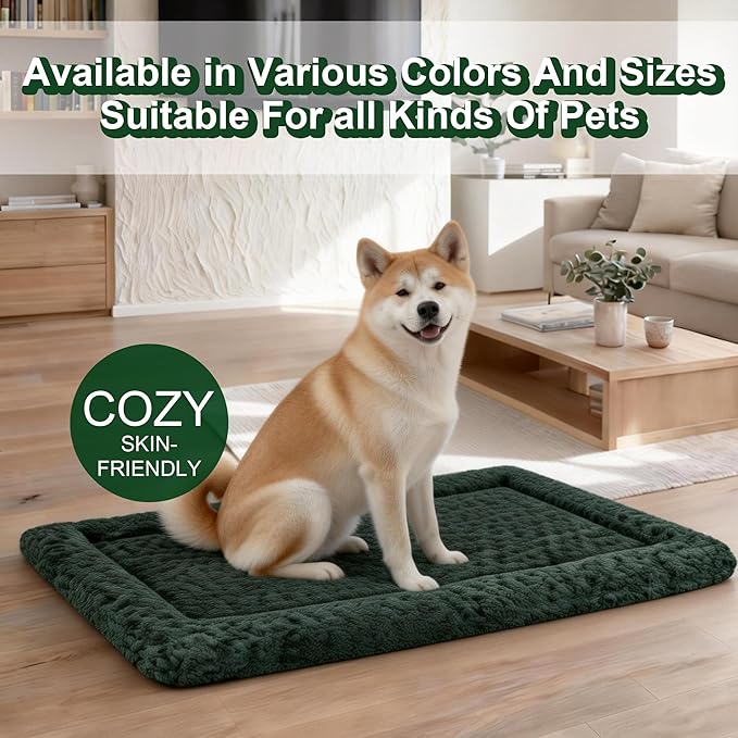 Washable Dog Bed Mat With Anti-Slip Bottom, Deluxe Plush Memory Foam Crate Pad & Waterproof Outdoor Kennel Mat For Dogs & Cats-Durable Crates Beds, Large Medium Small Puppy Size 18" x 14",Gray