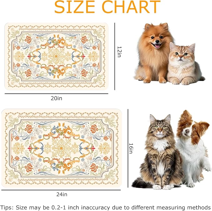Dog Food Mat Absorbent,16"×24" Pet Mat for Floors Waterproof Quick Dry Dog Bowl Mat for Food and Water No Stains Non Slip Cat Feeding Mat Pet Supplies Beige Persian Style