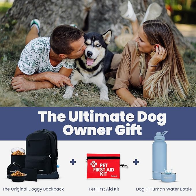 Dog Travel Bag for Supplies - Complete Dog Diaper Bag Backpack with 2 BPA-Free Travel Bowls, Treat Pouch, Food Container, Placemat & Laptop Sleeve – for Traveling, Road Trips, Hiking: Black