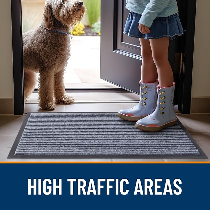 OLANLY Front Door Mat Indoor Outdoor Entrance, Waterproof Heavy Duty Doormat, Fade Resistant, Low Profile, Easy Clean Patio Porch Welcome Floor Mats for Entry, 47x30, Ash Grey