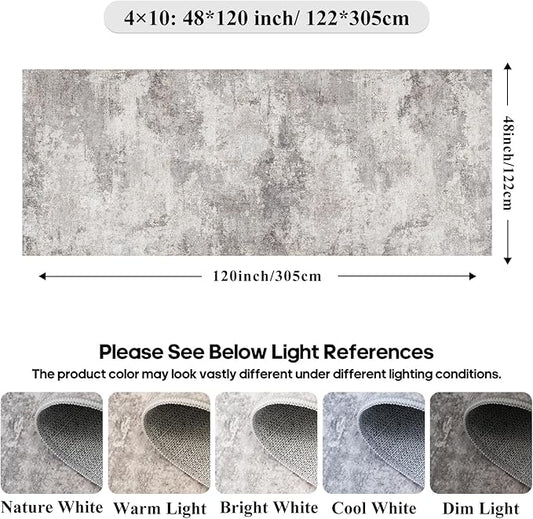 Washable Wide Runner Rug 4x10 : Modern Abstract Hallway Rugs - Non-Slip Thin Rug for Kitchen, Living Room, Bedroom - Easy Clean Carpet for Long Spaces - Soft Low Pile Floor Mat 4x10 Grey