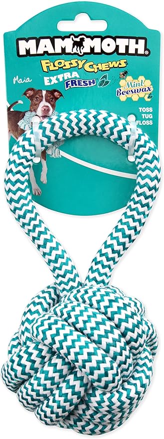 Mammoth Flossy Chews Extra Fresh Monkey Fist Ball with Handle Premium Cotton-Poly Interactive Dog Rope Toy Fetch Toy for Small to Medium Dogs - Medium, 3.75''