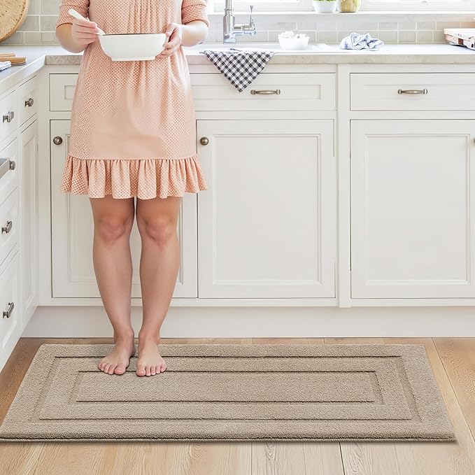 GRANNY SAYS Kitchen Mats for Floor Resist Dirt Kitchen Rugs Non Slip Washable, Long Rug Runner for Sink Laundry Thick Durable Polypropylene Comfort Standing, 47" x 20", Khaki