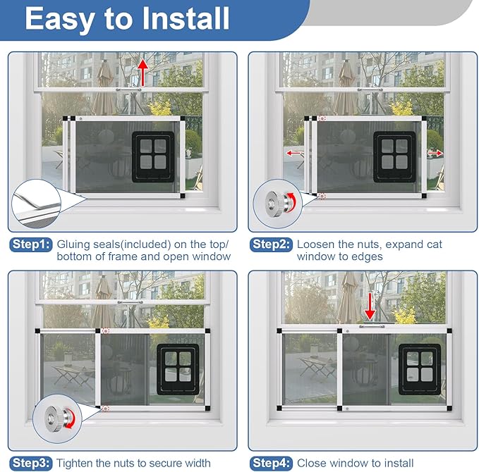 Ventilated Pet Door for Window, Fits 32"-38" Width Window, 2-Min Install | Aluminum Frame + Stainless Steel Mesh | Breathable Bug-Proof | Magnetic Closure Window Cat Door, Cat Door for Window Insert
