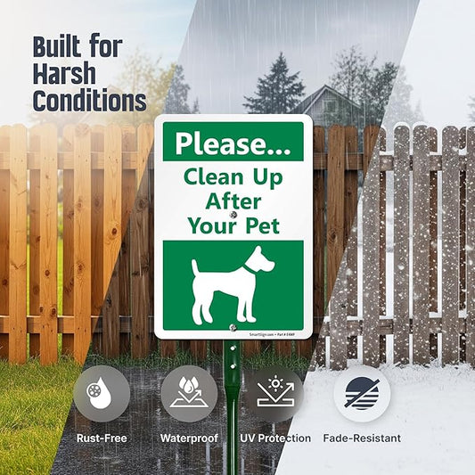 SmartSign10 x 7 inch Please Clean Up After Your Pet Yard Sign with DOG Graphic, 40 mil Laminated Rustproof Aluminum, 21.5 inch tall Sign and Stake Kit by SmartSign, 100+ Years of Sign Expertise