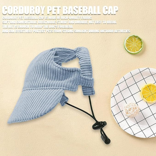 Dog Baseball Cap, Dog Cat Summer Beach Visor Hat with Ear Holes, Adjustable Puppy Sunbonnet Headdress (Blue, Medium)