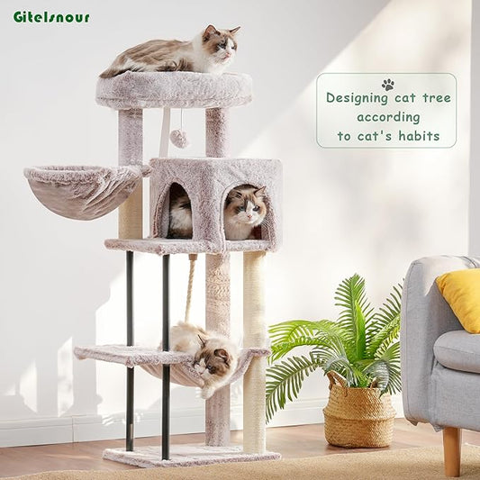 Gitelsnour Cat Tree, Cat Tower for Indoor Cats, 43.3 inch Cat Tree Tower with Sturdy Steel Tube, Cat Hammock, Cat Condo for Small Cats and Kittens, Cat Scratching Post, Muchroom GCT004SMU