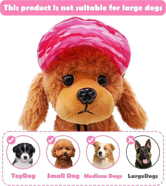 PET SHOW Dog Baseball Cap Camouflage Dog Visors for Small Medium Dogs Summer Waterproof Pet Sun Hats with Ear Holes Adjustable Drawstring Girl Puppy Hat -Pink/M