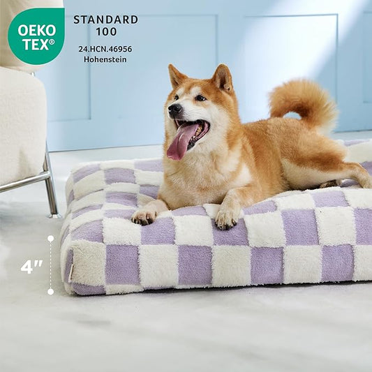 LE SURE XLarge Dog Bed-Thick Shredded Chopped Foam Pet Bed as Gift for Indoor with Removable Cover, Cute Modern Fuzzy Plush & Anti Slip Bottom, Purple