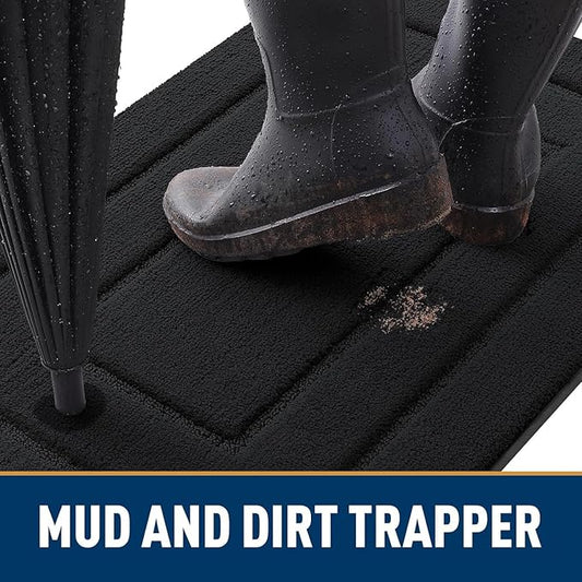 Smiry Dog Door Mat for Muddy Paws, Absorbs Moisture and Dirt, Low-Profile Entryway Mat with Non-Slip Backing, Entry Indoor Outdoor Doormat for Inside Floor (30x20 Inches, Black, Bordered)
