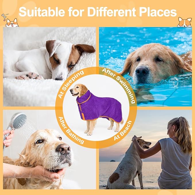 Bienbee Dog Bathrobe, Quick Drying Super Absorbent Dog Robes for After Bath, Warm Keeping Dogs Towel, Dogs Bath Supplies, Dark Purple XL