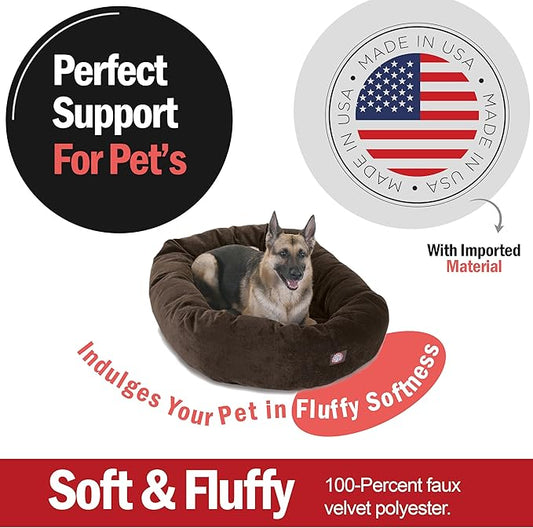 Majestic Pet 52 Inch Large Dog Bed for Big Dogs, Washable Orthopedic Donut Cuddle Bed with Bolster, Calming Pet Bed for Large Sized Dog, Micro-Velvet Villa Storm