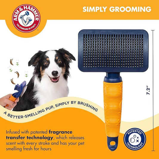 Arm & Hammer Deodorizing Slicker Brush for Dogs with Fragrance Transfer Technology – Scented Self-cleaning Dog Brush - Dog Grooming Brush for Shedding, Sweet Lily & Vanilla Scent