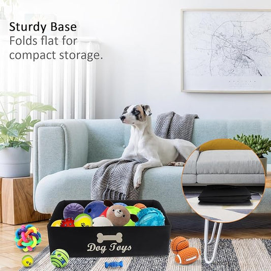 Large Dog Toy Basket Collapsible Dogs Toy Box Fabric Trapezoid Dog Toys Bin Storage for organizing pet Toys/Blankets/leashes/Rope Toys/Clothing-Can be Personalized-Black