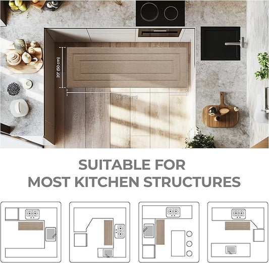 GRANNY SAYS Kitchen Mats for Floor Resist Dirt Kitchen Rugs Non Slip Washable, Large Rug Runner for Sink Laundry Thick Durable Polypropylene Comfort Standing, 59" x 19.7", Khaki
