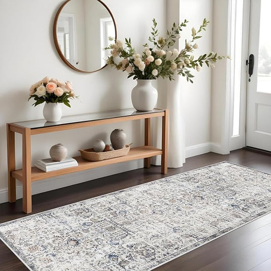 RUUGME 3x8 Runner Rug Washable - Hallway Runner Rugs Non Slip Stain Resistant Rug for Kitchen Living Room Bedroom Dining Room Vintage Distressed Carpet Low Pile Home Decor Floor Mat (3'x8', Brown)
