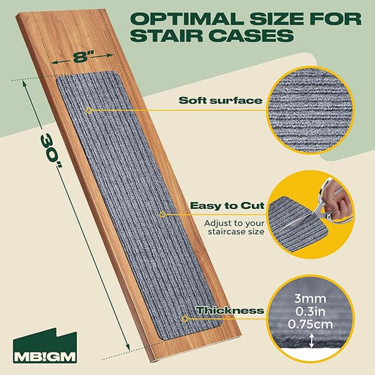 MBIGM 8" X 30" (7 in Pack) Non-Slip Carpet Stair Treads Non-Skid Safety Rug Slip Resistant Indoor Runner for Kids Elders and Pets with Reusable Adhesive - Light Gray