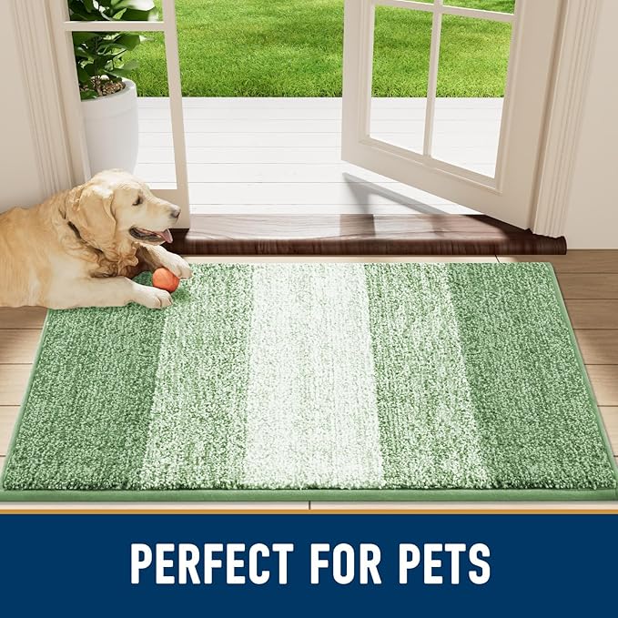 Smiry Dog Door Mat for Muddy Paws, Absorbs Moisture and Dirt, Low-Profile Entryway Mat with Non-Slip Backing, Entry Indoor Outdoor Doormat for Inside Floor (71x47 Inches, Sage Green, Striped)