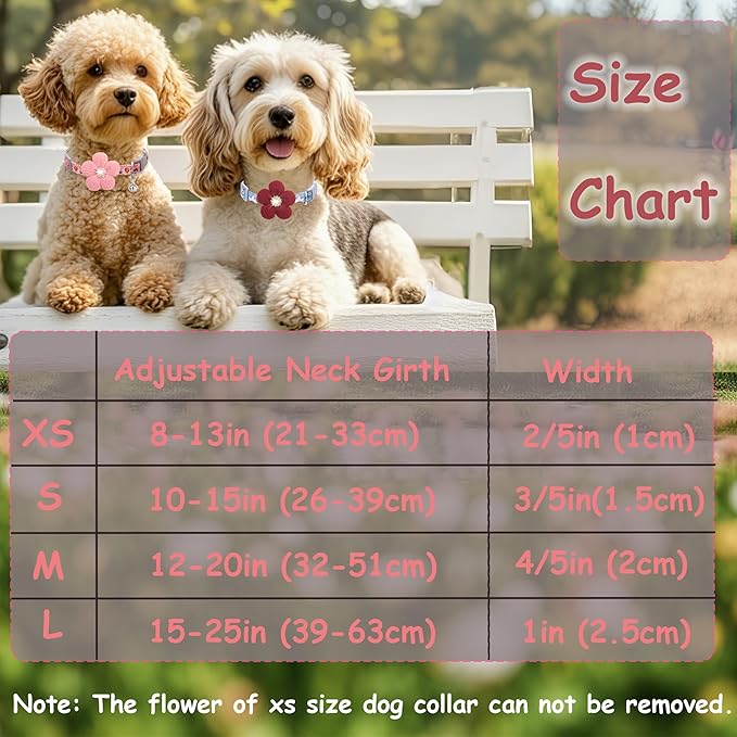 Large Dog Collar with Flower, Dog Collars for Large Dogs Collar for Girl Cute Dog Collar with Bell, Adjustable Length