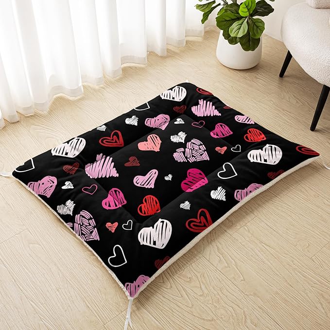 Dog Cat Bed Mat Ultra Soft Fluffy Pet Bed Washable Fashion Dog Crate Beds Comfy Comfy Pet Sleeping Pad Suitable for Pet Raised Bed(30"x26",Heart)