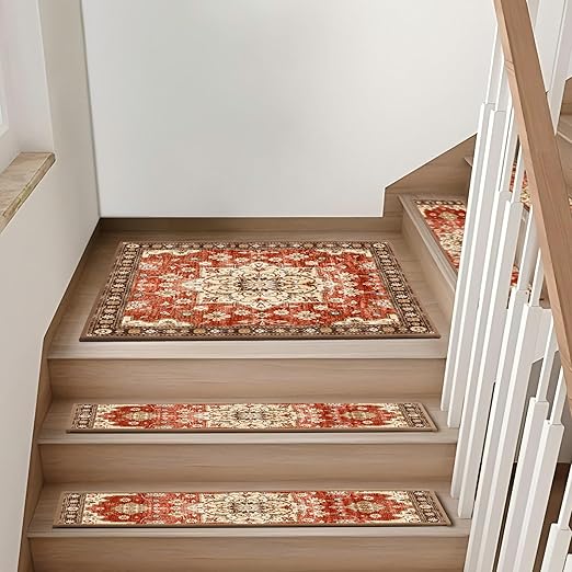 Non-Slip Carpet Stair Treads 15PCS, 8"x30" Peel and Stick Stair Runner for Wooden Steps Indoor, Washable Reusable Adhesive Backing, Pet-Friendly Safety Mats for Kids, Elders, Dogs