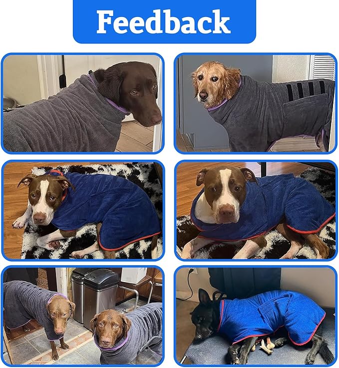 Dog Drying Coat - Fast Drying Dog Towel Robe - Microfiber Super Absorbent Pet Bathrobe, Adjustable Collar & Belly Strap Fast Drying Coat Pet Dog Cat Bath Robe Towel