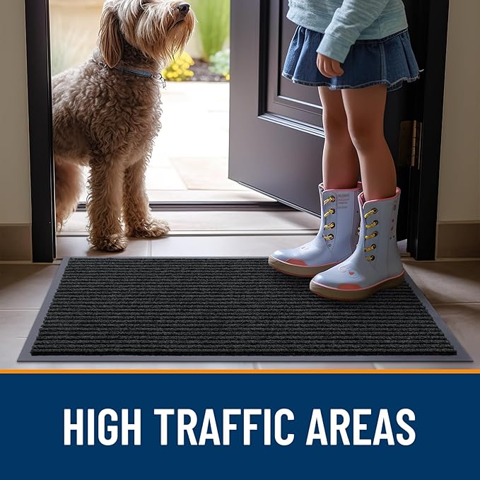 OLANLY Front Door Mat Indoor Outdoor Entrance, Waterproof Heavy Duty Doormat, Fade Resistant, Low Profile, Easy Clean Patio Porch Welcome Floor Mats for Entry, 71x23, Black
