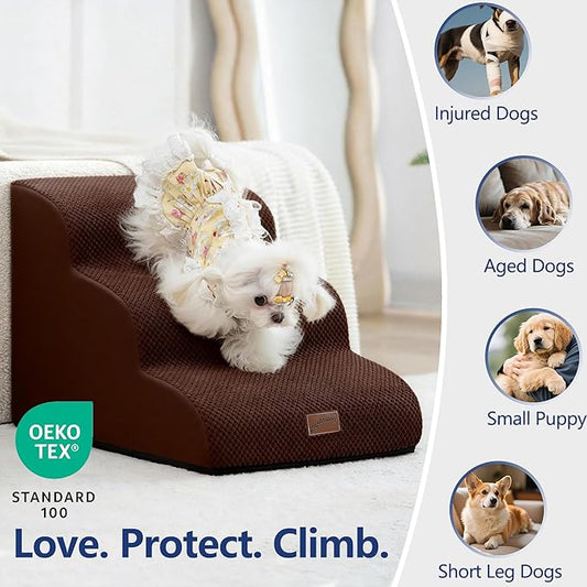 gogobunny Ramp Cat Dog Stairs for Beds, Cat Slope Stairs with Durable Waterproof Fabric Cover, Pet Steps for Old Large Dogs Climbing (Brown, 5-Step (33" D x 15.7" W x 22.6" H), 5.0)