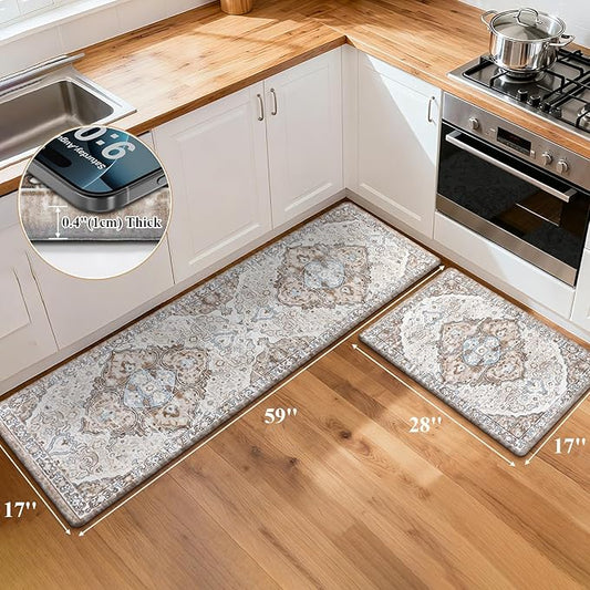 Ileading Anti Fatigue Kitchen Rugs Sets of 2 Cushioned Kitchen Mats for Floor Waterproof Kitchen Mat Set Non Slip Comfort Standing Mat for Kitchen, Office, Sink, Laundry