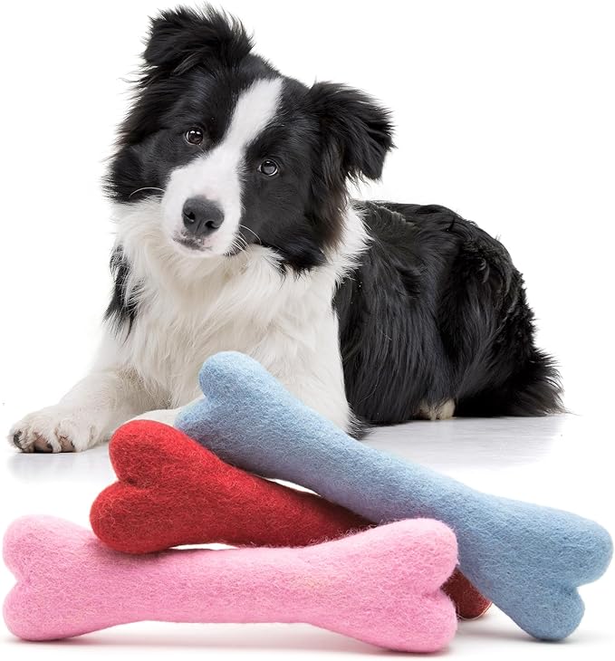 Glaciart One Felted Wool Dog Chew Bone (3 Pcs)| Durable for Puppy Chew for Teething & Dog Teeth Cleaning | Pet Toys Fetch Games & for Anxiety/Boredom | Great for Small or Medium