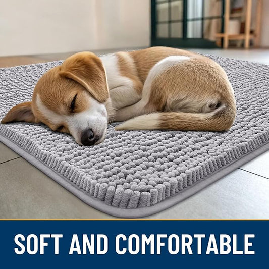 Smiry Dog Door Mat for Muddy Paws 48x30, Absorbs Moisture and Dirt Doormat, Non-Slip Washable Quick Dry Chenille Front Door Mat Indoor Entrance, Entryway Carpet for Inside Floor, Light Grey