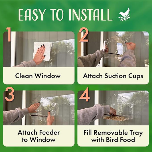 Window Bird Feeder with Strong Suction Cups, Clear Window Feeders for Outside - Transparent Bird House, Balcony Glass Mount, Acrylic Cat, Kids & Elderly Viewing