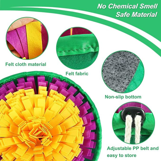 Vivifying Snuffle Mat for Dogs, Enrichment Dog Puzzle Toys for Slow Eating and Keep Busy, Adjustable Sniff Mat Encourages Natural Foraging Skills and Mental Stimulation(Yellow Purple)