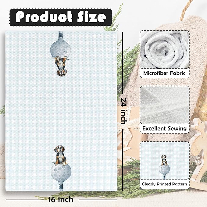 Golf Dog Kitchen Towels - Beagle Dish Towels, Sports Gifts, Pet Golf Club Decorative Absorbent Dishcloths Hand Towels for Gym Kitchen Spa Decor 16x24 Inches