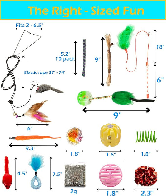 Fashion's Talk Cat Toys 50 Pcs for Indoor Cats,Interactive Door Hanging Mice Feather Toy Cat Spring Toy Cat Wand Catnip Crinkle Balls Silvervine Stick