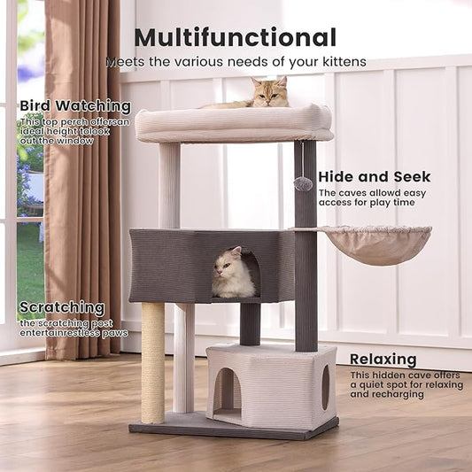 Gardner Pet 41" Cat Tree Corduroy for Medium-Large Cats, Heavy Duty Cat Trees Towers with 2.8in Posts & Washable Top Perches, Easy to Assembly