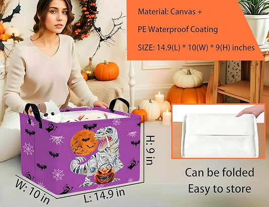 Large Halloween Themed Candy Gift Boo Basket for Kids Baby Personalized Adults Storage Bin Fall Decor(Purple Dinosaur)