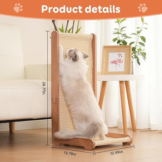 Sisal Cat Scratcher for Indoor Cats, Beechwood Base, Natural Sisal Woven Scratch Pad, Durable Scratching Post, Furniture Protector (L1)