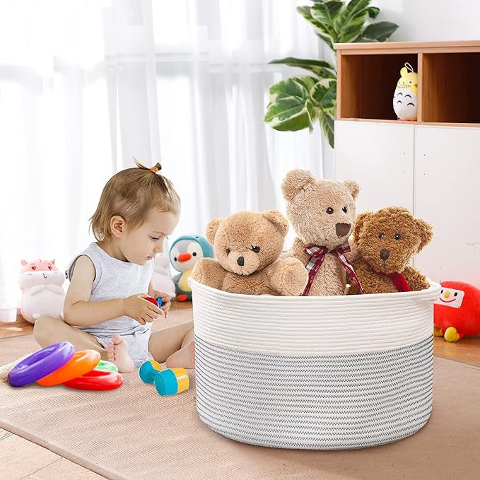XXXL Large Cotton Rope Blanket Basket for Living Room, Woven Rope Storage Baskets for Organizing, Nursery Kids Toy Baskets Storage Bin Organizer, Baby Laundry Basket Hamper, Decor Basket, 88L