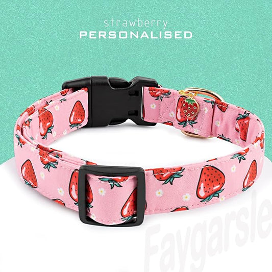 Faygarsle Pink Strawberry Pattern Cotton Dog Collar for Small, Medium, Large Boys Girls Dogs XS