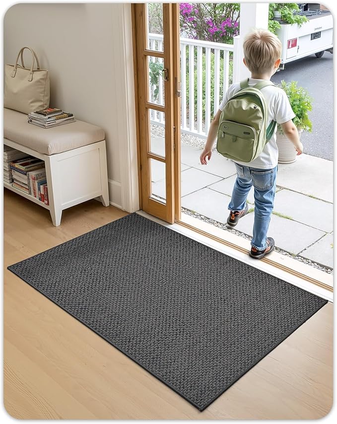 Color&Geometry Ultra-Thin Indoor Door Mat, 21"x31" Low-Profile Non-Slip Entryway Rug with Modern Geometric Texture, Washable Doormat for Entrance, Front Doors, Grey (FOLD)