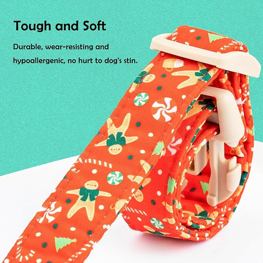 Faygarsle Christmas Dog Collar, Red Gingerbread Pattern, Plastic Buckle with Metal D-Ring, Holiday Pet Accessory, for Small Medium Large Dogs S