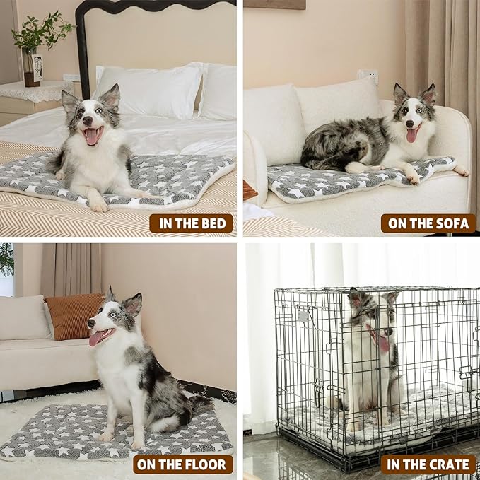 Mora Pets Dog Bed Crate Pad Ultra Soft Pet Bed with Cute Star Print Washable Reversible for Large Medium Small Dogs 23 x 18 inch 2 Pack Grey