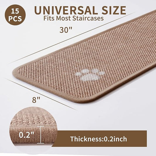Stair Treads Non Slip Indoor 15PCS, Rubber Backing Stair Runner Rugs for Wooden Steps, Residue Free Stair Carpet Treads for Kids Elders and Pets, Machine Washable Stair Mats, Brown, 8" x 30"